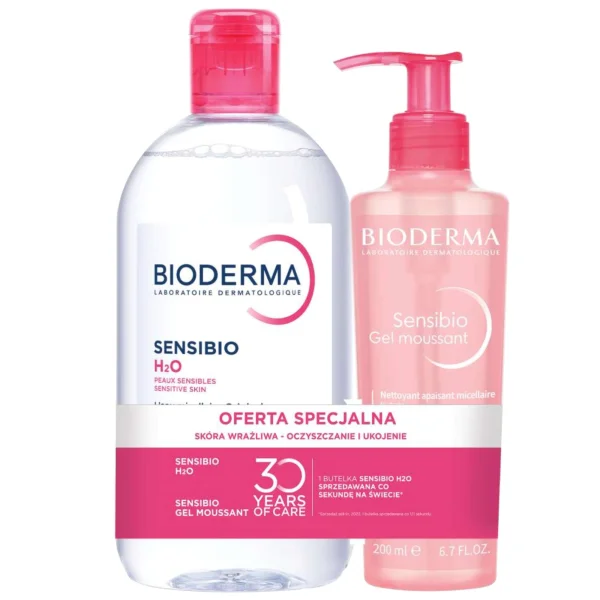 Zestaw Bioderma Sensibio H2O woda micelarna 500 ml + Sensibio żel oczyszczający 200 ml