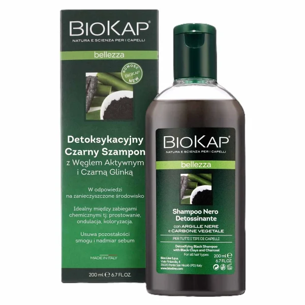 Biokap bellezza, szampon detoksykacyjny z czarną glinką i węglem aktywnym, 200 ml