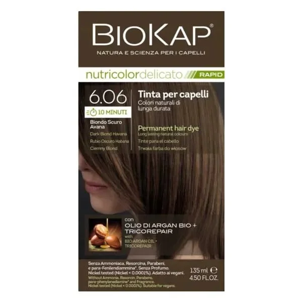 Biokap Nutricolor Delicato Rapid, farba koloryzująca do włosów, 6.06 ciemny blond, 135 ml