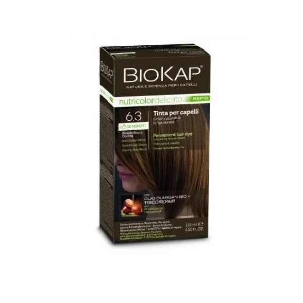 Biokap Nutricolor Delicato Rapid, farba do włosów, 6.3 ciemny złoty blond, 135 ml