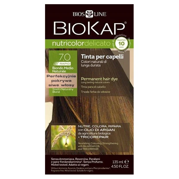 Biokap Nutricolor Delicato Rapid, farba koloryzująca do włosów, 7.0 średni naturalny blond, 135 ml