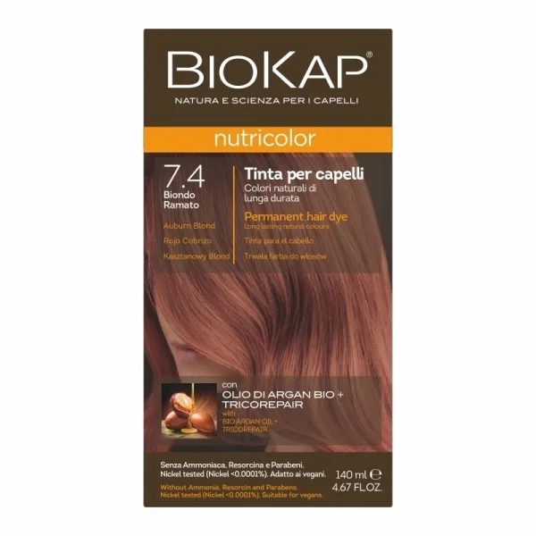 Biokap Nutricolor, farba koloryzująca do włosów, 7.4 kasztanowy blond, 140 ml
