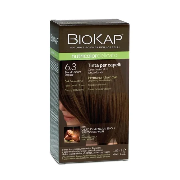 Biokap Nutricolor Delicato, farba koloryzująca do włosów, 6.3 ciemny złoty blond, 140 ml