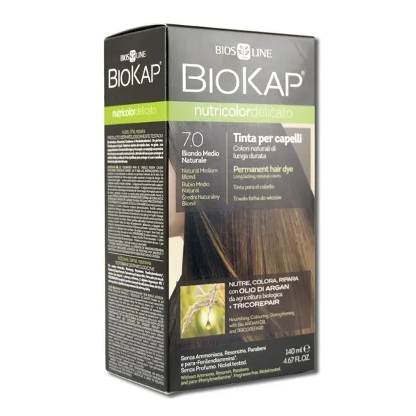 Biokap Nutricolor Delicato, farba koloryzująca do włosów, 7.0 średni naturalny blond, 140 ml