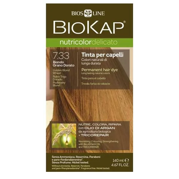 Biokap Nutricolor Delicato, farba koloryzująca do włosów, 7.33 pozłacany blond, 140 ml