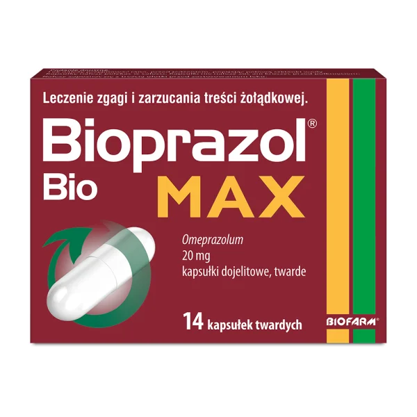 Bioprazol Bio Max 20 mg, na objawy zgagi i refluksu, 14 kapsułek dojelitowych