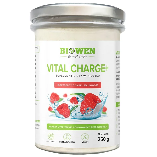 Biowen Vital Charge+, elektrolity, malina, 250 g