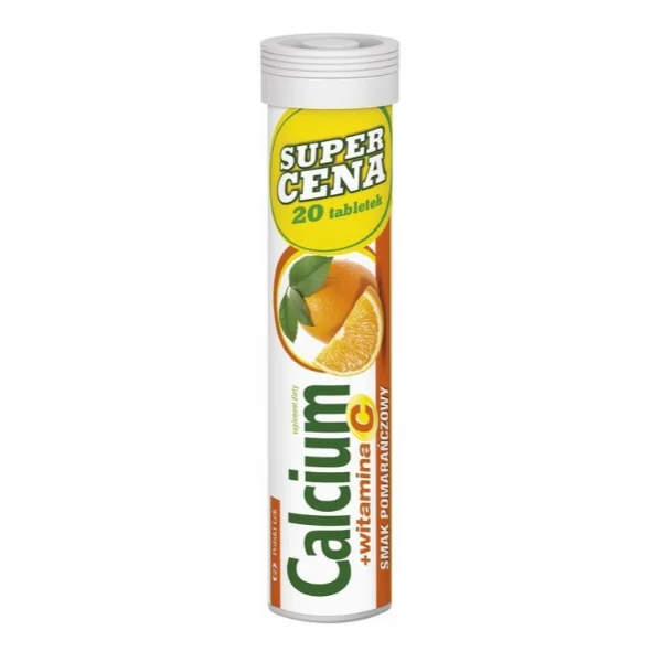 Calcium + witamina C, smak pomarańczowy, 20 tabletek musujących