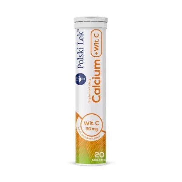 Calcium + witamina C, smak pomarańczowy, 20 tabletek musujących