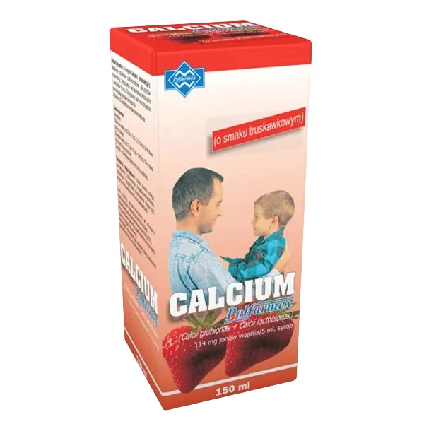 Calcium Polfarmex 114 mg/ 5 ml, syrop, smak truskawkowy, 150 ml