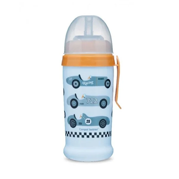 Canpol Babies, bidon niekapek z silikonową rurką, Racing, jasnoniebieski, od 12 miesiąca, 350 ml
