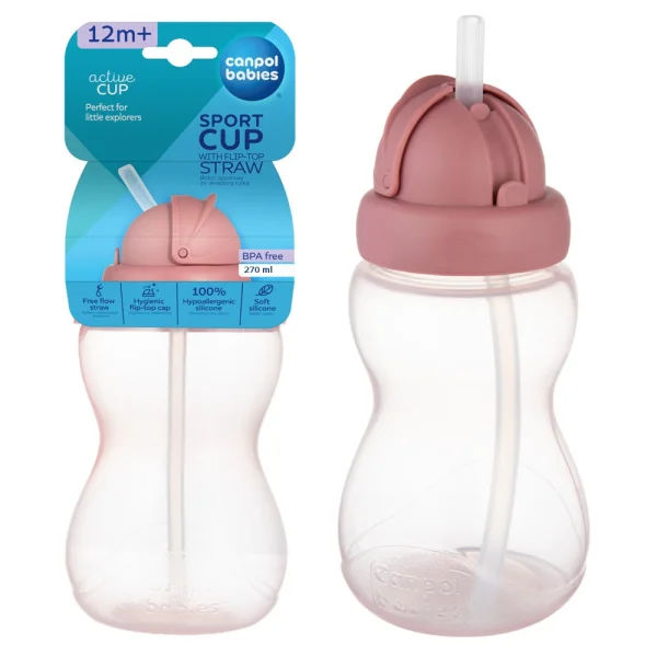 Canpol Babies, kubek niekapek z rurką i odważnikiem, różowy, od 12 miesiąca, 270 ml
