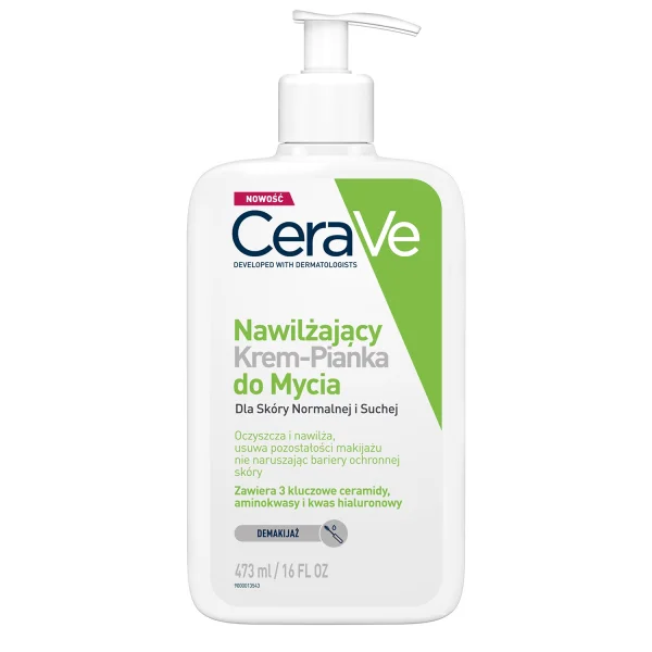 CeraVe, nawilżający krem-pianka do mycia, skóra normalna i sucha, 473 ml