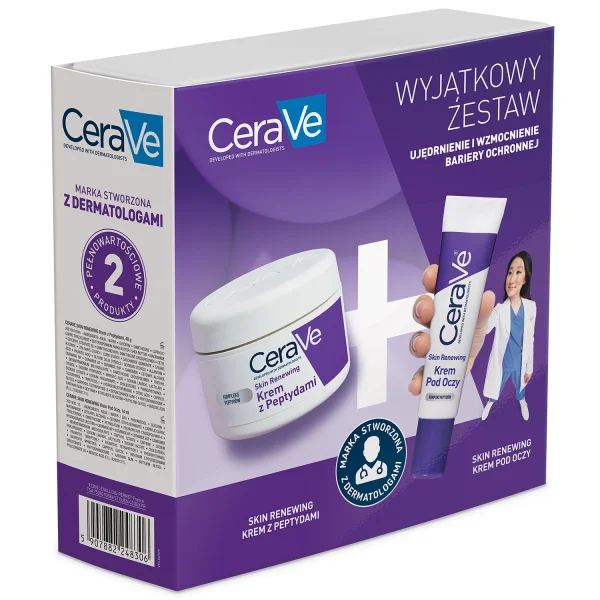 Zestaw CeraVe Skin Renewing, krem do twarzy z peptydami, 48 ml + krem pod oczy, 14 ml