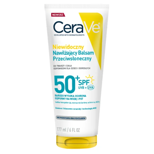 CeraVe, niewidoczny nawilżający balsam przeciwsłoneczny, SPF 50+, 177 ml