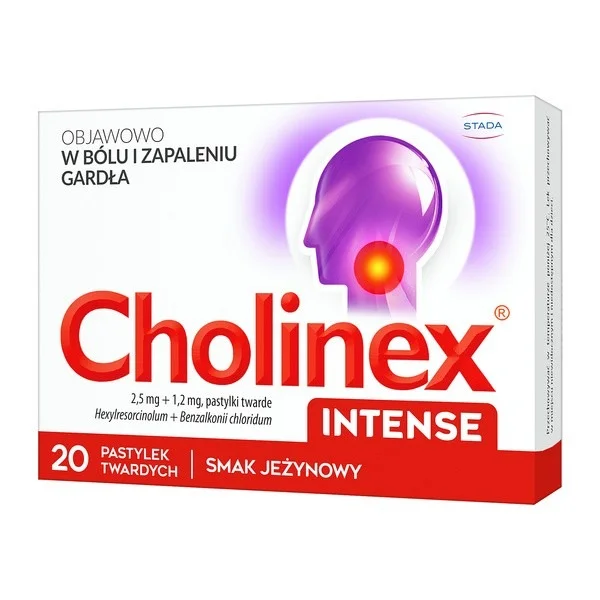 Cholinex Intense 2,5 mg + 1,2 mg, smak jeżynowy, 20 pastylek twardych do ssania