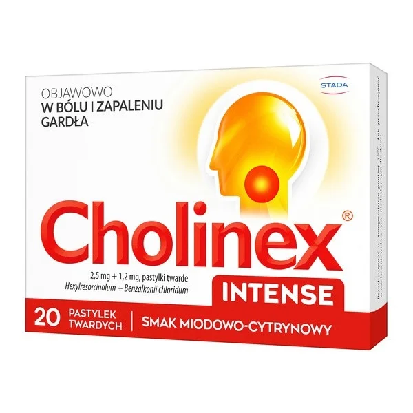 Cholinex Intense 2,5 mg + 1,2 mg, smak miodowo-cytrynowy, 20 pastylek twardych do ssania