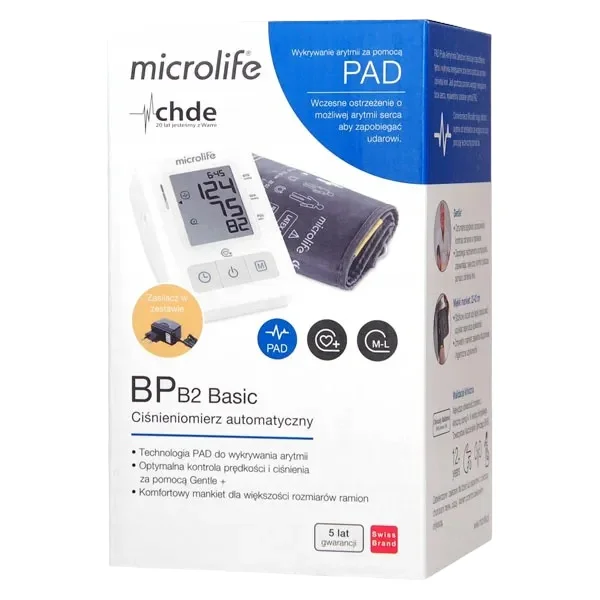 Microlife BP B2 Basic, automatyczny ciśnieniomierz naramienny, z zasilaczem