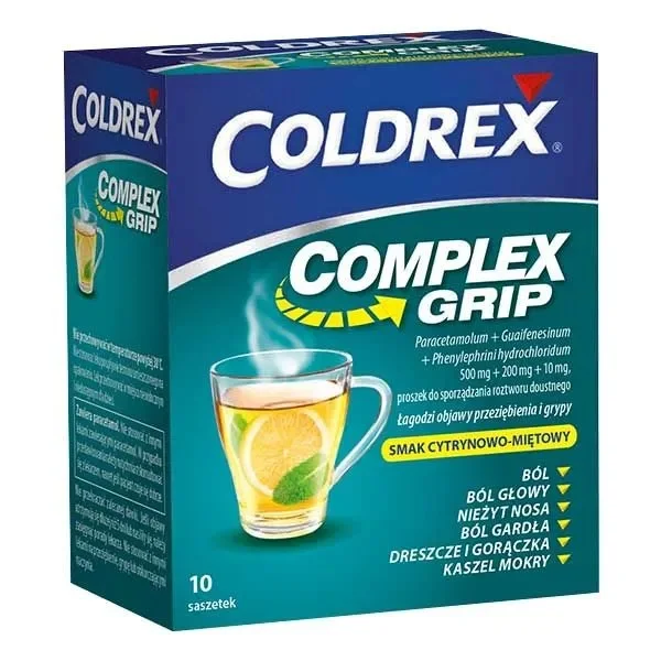 Coldrex MaxGrip 1000 mg + 10 mg + 40 mg, smak cytrynowy, 10 saszetek