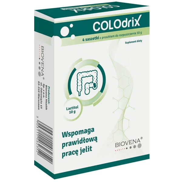 Colodrix, proszek ze składnikami wspomagającymi prawidłową pracę jelit, 4 saszetki