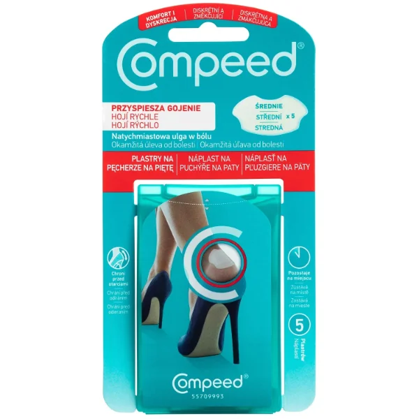 Compeed, plastry na pęcherze na piętę, średnie, 5 sztuk