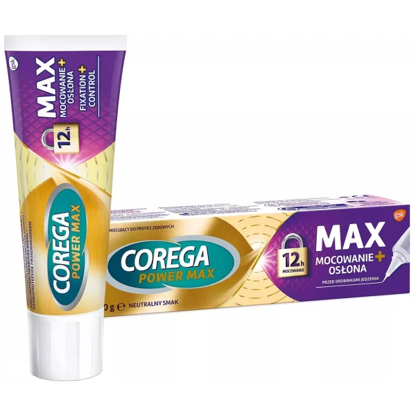 Corega Power Max Mocowanie + Komfort, krem mocujący do protez zębowych, neutralny, 40 g