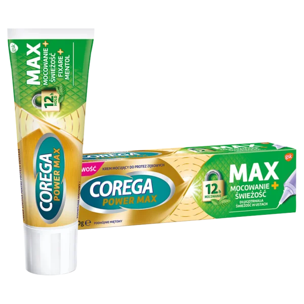 Corega Power Max Mocowanie + Świeżość, krem mocujący do protez zębowych, podwójnie miętowy, 40 g