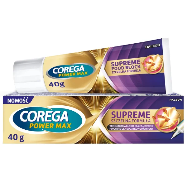 Corega Power Max Supreme Szczelna Formuła, krem mocujący do protez zębowych, 40 g