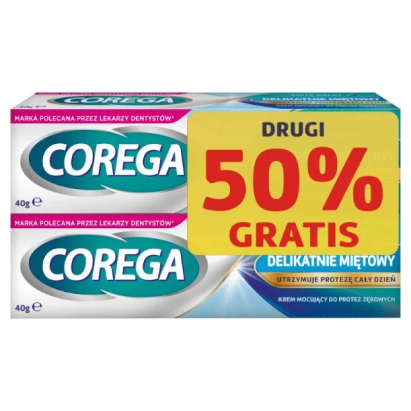 Corega Super Mocny krem  do protez, smak delikatnie miętowy, 2 x 40 g