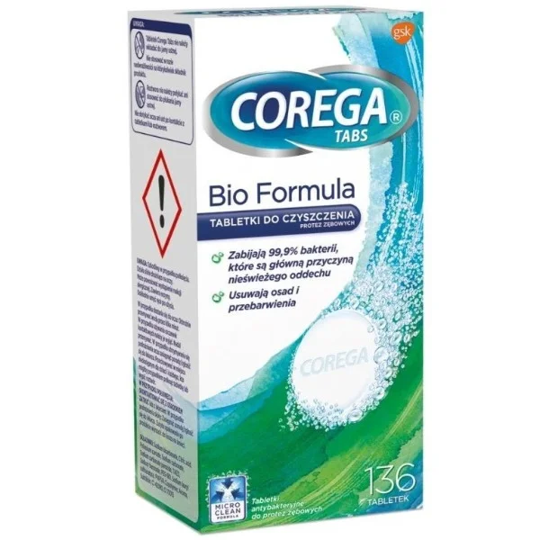 Corega Tabs Bio Formula, tabletki do czyszczenia protez zębowych, 136 sztuk