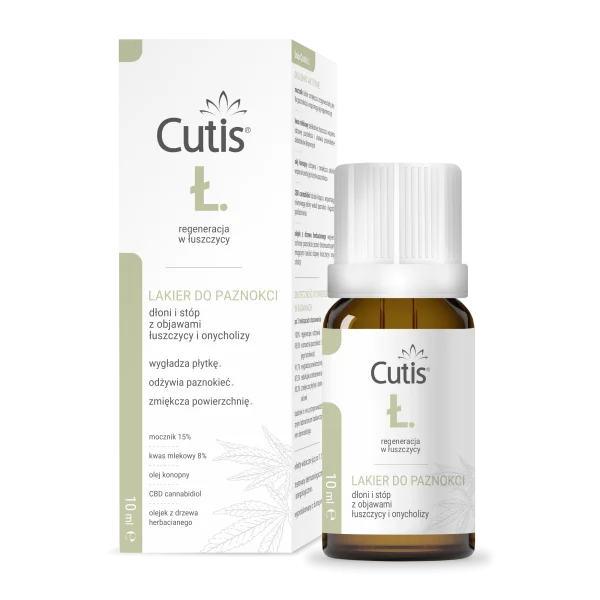 Cutis Ł-Łuszczyca, lakier do paznokci + CBD, na objawy onycholizy i łuszczycy, 10 ml