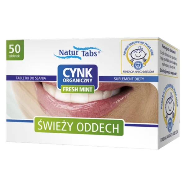 NaturTabs Cynk organiczny Fresh Mint, 50 tabletek do ssania
