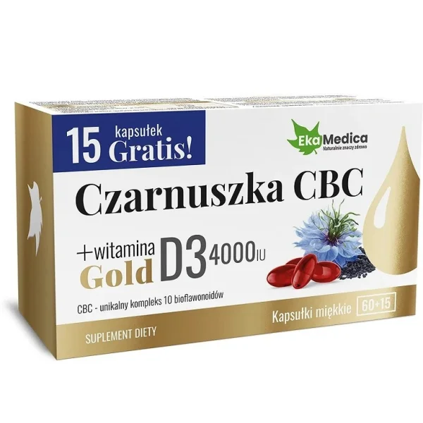 Eka Medica, Czarnuszka CBC Gold + witamina D3, 75 kapsułek