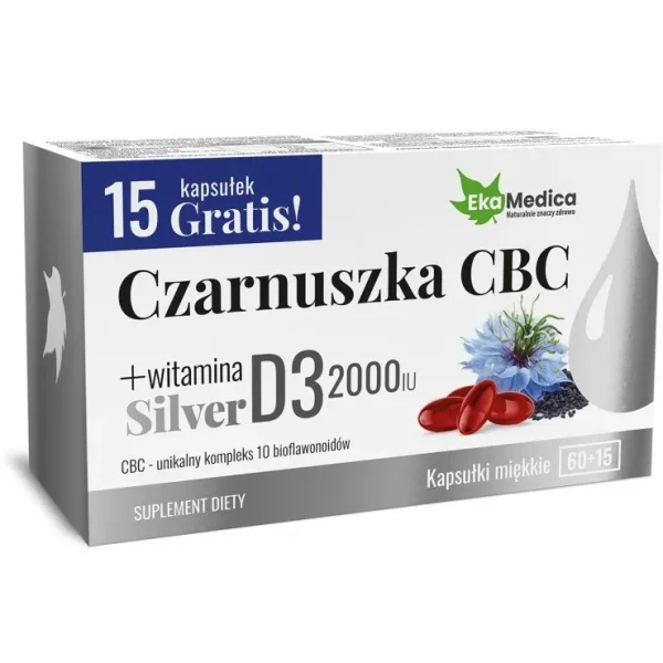 Eka Medica, Czarnuszka CBC Silver + witamina D3 2000IU - 75 kapsułek