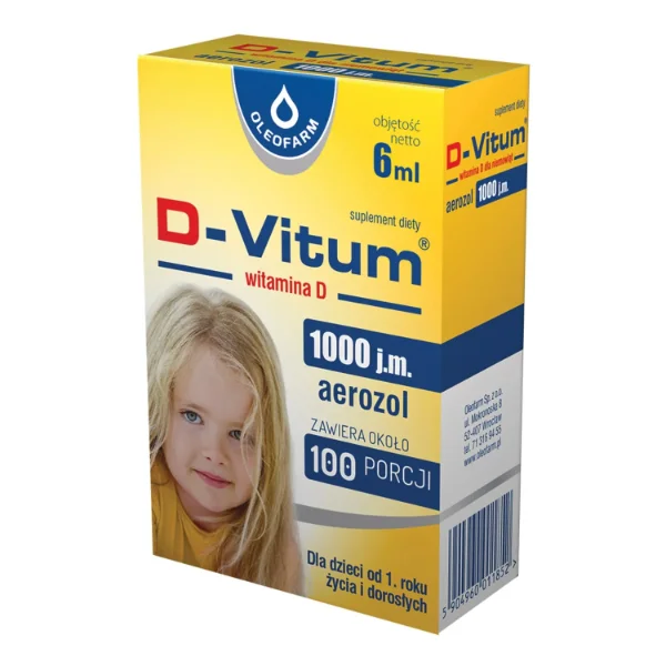D-Vitum 1000 j.m., witamina D dla dzieci po 1 roku, aerozol, 6 ml