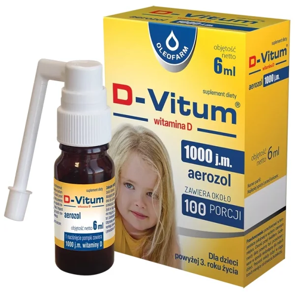 D-Vitum 1000 j.m., witamina D dla dzieci od 3 roku życia, aerozol, 6 ml