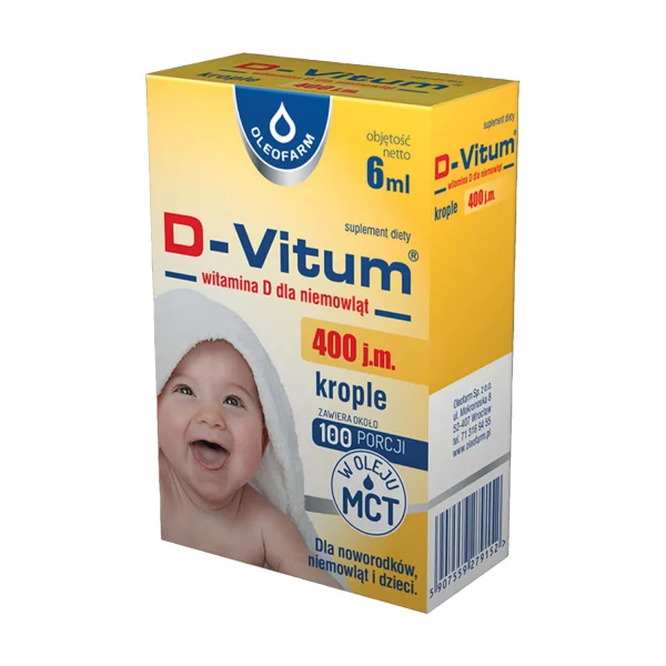 D-Vitum 400 j.m., witamina D dla noworodków, niemowląt i dzieci, krople doustne, 6 ml