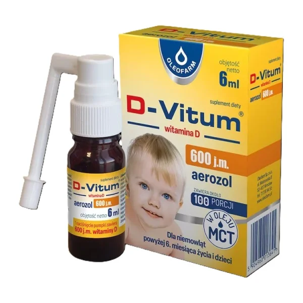 D-Vitum 600 j.m., witamina D dla niemowląt powyżej 6 miesiąca, aerozol, 6 ml
