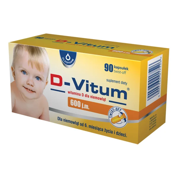 D-Vitum 600 j.m., witamina D dla niemowląt od 6 miesiąca, 90 kapsułek twist-off