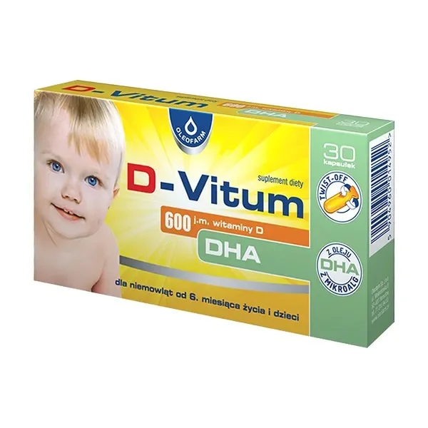 D-vitum 600 j.m. witaminy D DHA, dla niemowląt od 6 miesiąca, 30 kapsułek twist-off