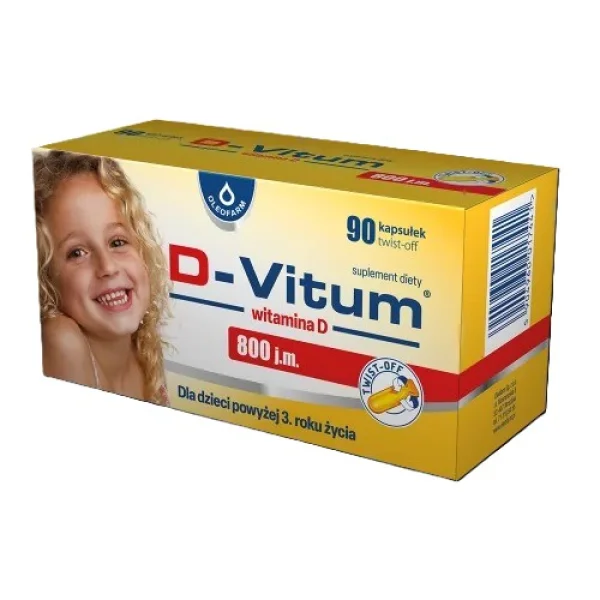 D-Vitum 800 j.m., witamina D dla dzieci powyżej 3. roku życia, 90 kapsułek twist-off