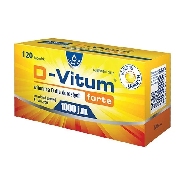 D-Vitum Forte 1000 j.m., witamina D dla dorosłych i dzieci powyżej 6 roku, 120 kapsułek
