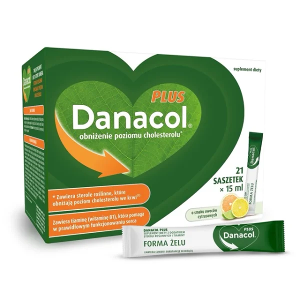 Danacol Plus, żel doustny, smak owoców cytrusowych, 15 ml x 21 saszetek