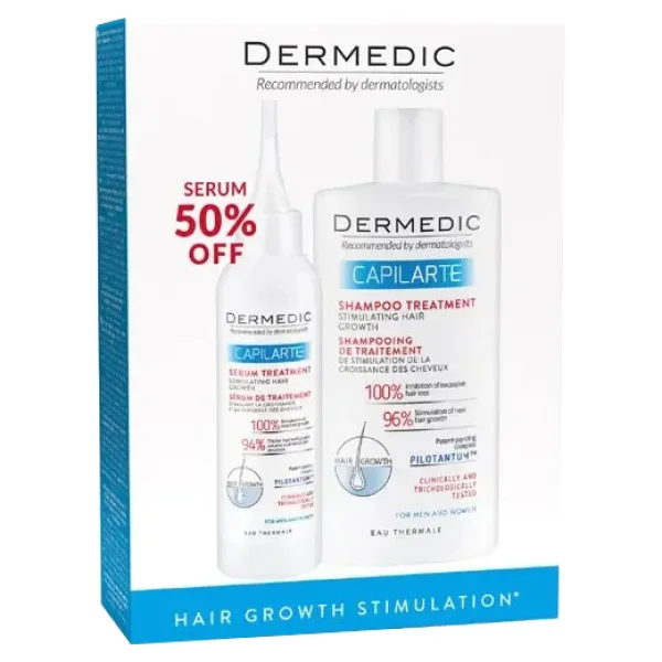 Zestaw Dermedic Capilarte, szampon kuracja stymulująca wzrost i odrost włosów 300 ml + serum kuracja stymulująca wzrost i odrost włosów 150 ml