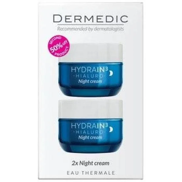 Dermedic Hydrain 3 Hialuro, krem do twarzy na noc, skóra sucha, bardzo sucha i odwodniona, 2 x 50 ml