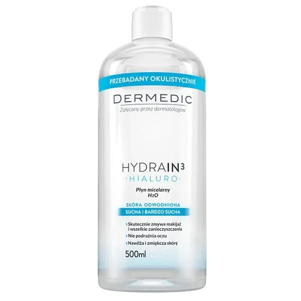 Dermedic Hydrain 3 Hialuro, płyn micelarny H2O, skóra odwodniona i sucha, 500 ml