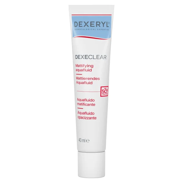 Dexeryl Dexeclear Aquafluid Matifiant Aqua, fluid matujący dla skóry tłustej i skłonnej do trądziku, SPF 50+, 40 ml