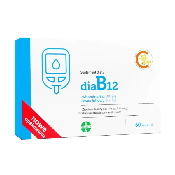 DiaB12, witamina B12 100 µg + kwas foliowy 200 µg, 60 kapsułek