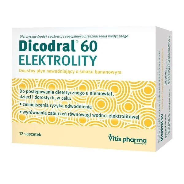 Dicodral 60 Elektrolity, smak bananowy, 12 saszetek