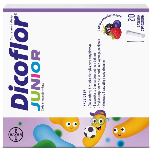 Dicoflor Junior, dla dzieci od 3 lat i dorosłych, smak owoców leśnych, 20 saszetek